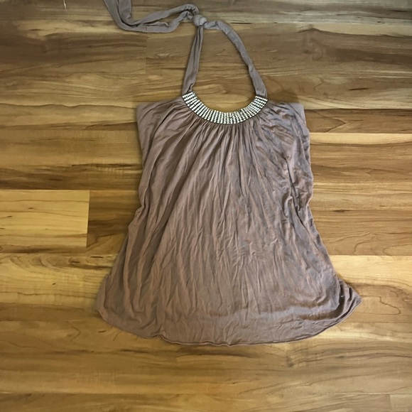 Fashion Magazine Brown Embellished Halter Tank Top - Picture 1 of 4